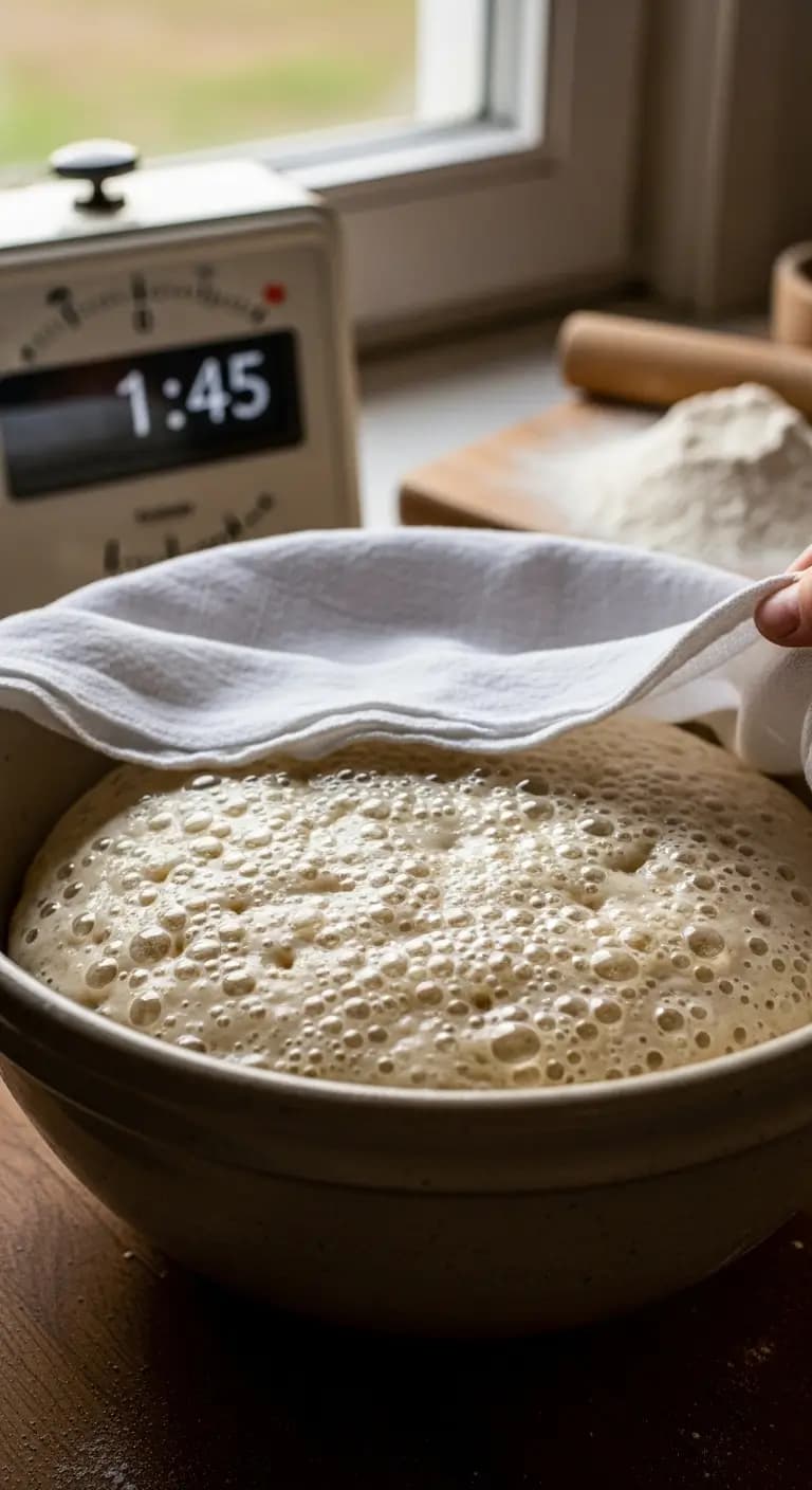 Kaslo sourdough pasta dough covered with towel during 8-12 hour fermentation period showing bubbles